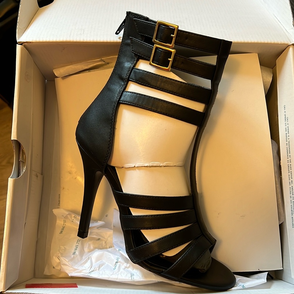Black caged heels strappy